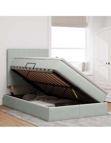Letto con contenitore e LED Grigio chiaro 120 x 200 cm Velluto