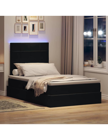 Letto con contenitore e LED con led Nero 120 x 200 cm Velluto