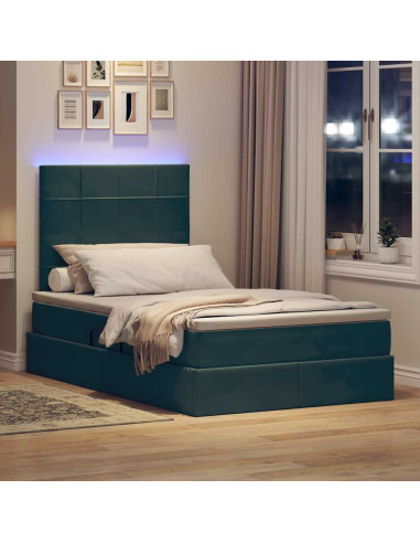 Letto con contenitore e LED Verde Scuro 120 x 200 cm Velluto