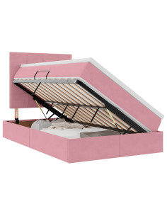 Letto con contenitore e LED con led Rosa 120 x 200 cm Velluto 2