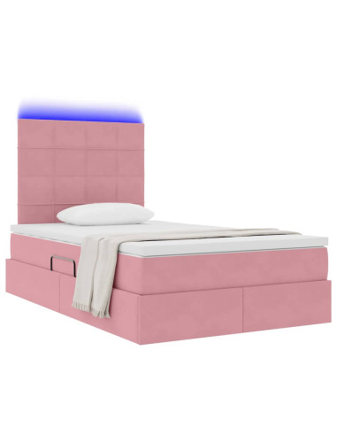 Letto con contenitore e LED con led Rosa 120 x 200 cm Velluto