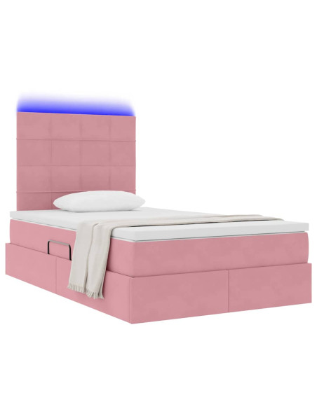 Letto con contenitore e LED con led Rosa 120 x 200 cm Velluto