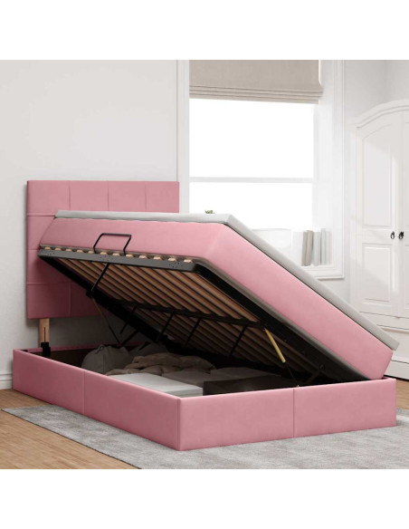 Letto con contenitore e LED con led Rosa 120 x 200 cm Velluto