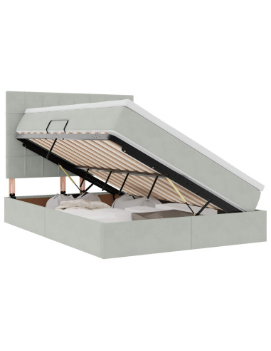 Letto con contenitore e LED Grigio chiaro 140 x 190 cm Velluto