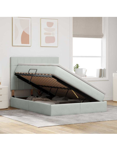 Letto con contenitore e LED Grigio chiaro 140 x 190 cm Velluto