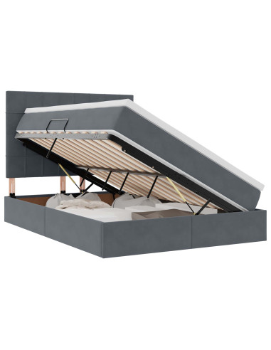 Letto con contenitore e LED Grigio scuro 140 x 190 cm Velluto