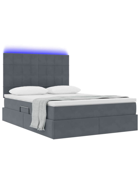 Letto con contenitore e LED Grigio scuro 140 x 190 cm Velluto