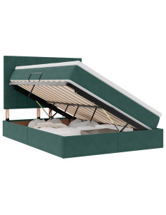 Letto con contenitore e LED Verde Scuro 140 x 190 cm Velluto 2
