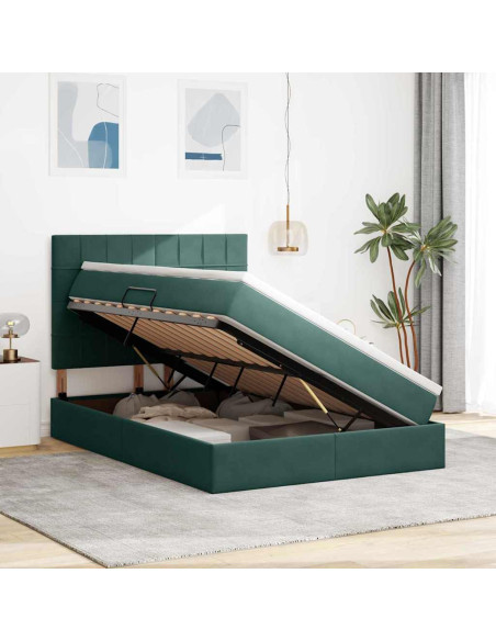 Letto con contenitore e LED Verde Scuro 140 x 190 cm Velluto