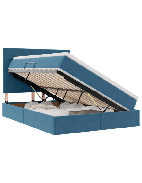 Letto con contenitore e LED Blu Scuro 140 x 190 cm Velluto