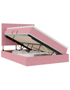 Letto con contenitore e LED con led Rosa 140 x 190 cm Velluto 2