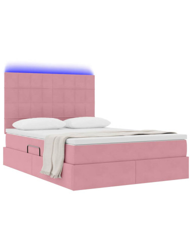 Letto con contenitore e LED con led Rosa 140 x 190 cm Velluto