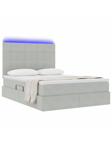 Letto con contenitore e LED Grigio chiaro 140 x 200 cm Velluto