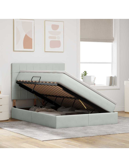 Letto con contenitore e LED Grigio chiaro 140 x 200 cm Velluto
