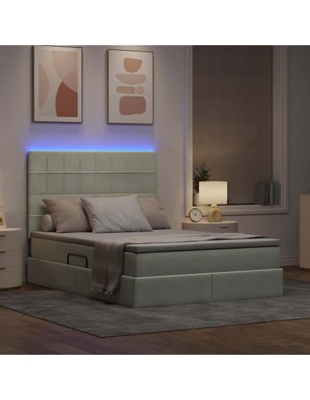 Letto con contenitore e LED Grigio chiaro 140 x 200 cm Velluto