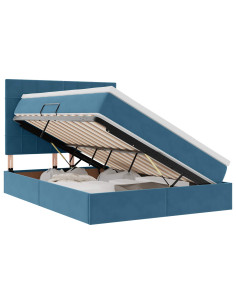 Letto con contenitore e LED Blu Scuro 140 x 200 cm Velluto 2