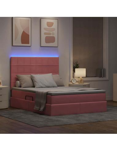 Letto con contenitore e LED con led Rosa 140 x 200 cm Velluto