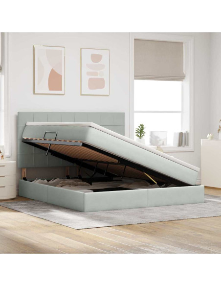 Letto con contenitore e LED Grigio chiaro 180 x 200 cm Velluto
