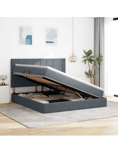 Letto con contenitore e LED Grigio scuro 180 x 200 cm Velluto