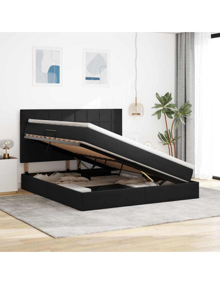 Letto con contenitore e LED con led Nero 180 x 200 cm Velluto