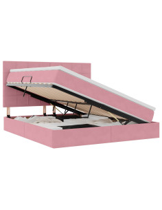 Letto con contenitore e LED con led Rosa 180 x 200 cm Velluto 2