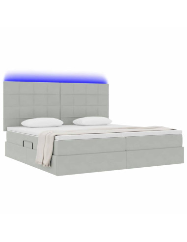 Letto con contenitore e LED Grigio chiaro 200 x 200 cm Velluto