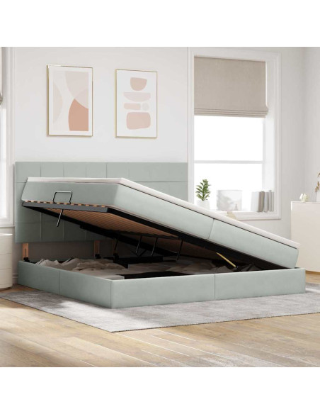 Letto con contenitore e LED Grigio chiaro 200 x 200 cm Velluto