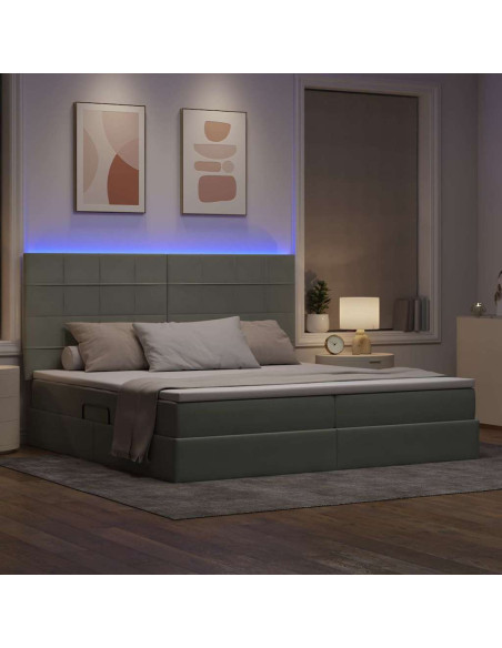 Letto con contenitore e LED Grigio chiaro 200 x 200 cm Velluto