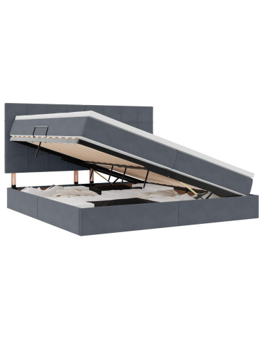 Letto con contenitore e LED Grigio scuro 200 x 200 cm Velluto