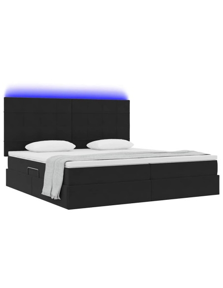 Letto con contenitore e LED con led Nero 200 x 200 cm Velluto