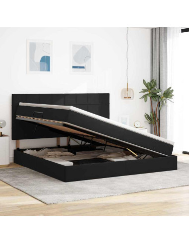 Letto con contenitore e LED con led Nero 200 x 200 cm Velluto