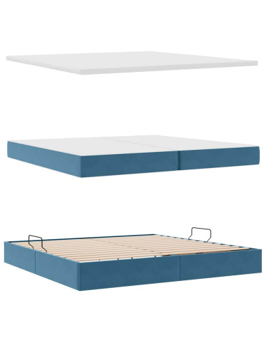 Letto con contenitore e LED Blu Scuro 200 x 200 cm Velluto