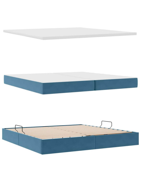 Letto con contenitore e LED Blu Scuro 200 x 200 cm Velluto