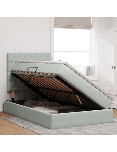 Letto con contenitore e LED Grigio chiaro 120 x 190 cm Velluto