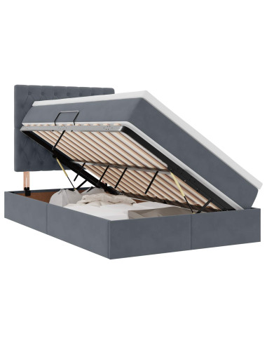 Letto con contenitore e LED Grigio scuro 120 x 190 cm Velluto