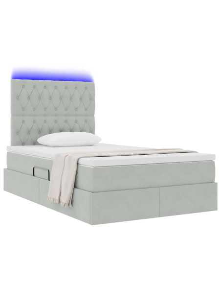 Letto con contenitore e LED Grigio chiaro 120 x 200 cm Velluto