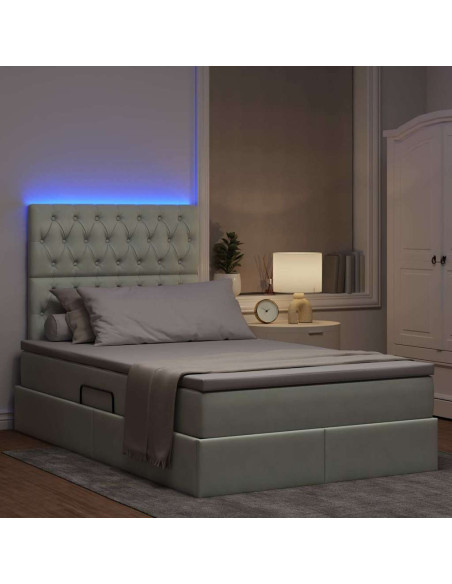 Letto con contenitore e LED Grigio chiaro 120 x 200 cm Velluto