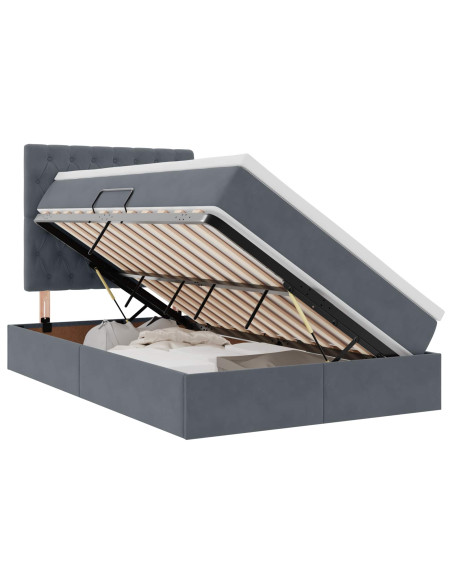 Letto con contenitore e LED Grigio scuro 120 x 200 cm Velluto