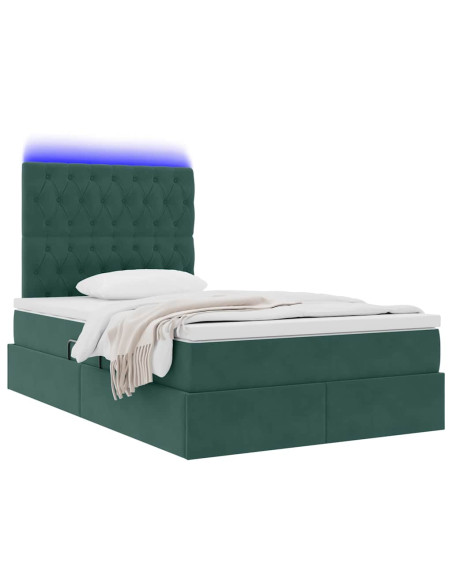 Letto con contenitore e LED Verde Scuro 120 x 200 cm Velluto