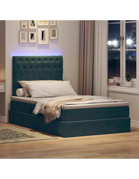 Letto con contenitore e LED Verde Scuro 120 x 200 cm Velluto