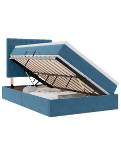 Letto con contenitore e LED Blu Scuro 120 x 200 cm Velluto 2