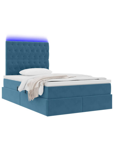 Letto con contenitore e LED Blu Scuro 120 x 200 cm Velluto