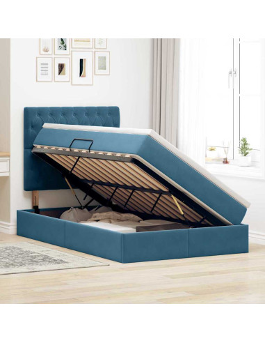 Letto con contenitore e LED Blu Scuro 120 x 200 cm Velluto