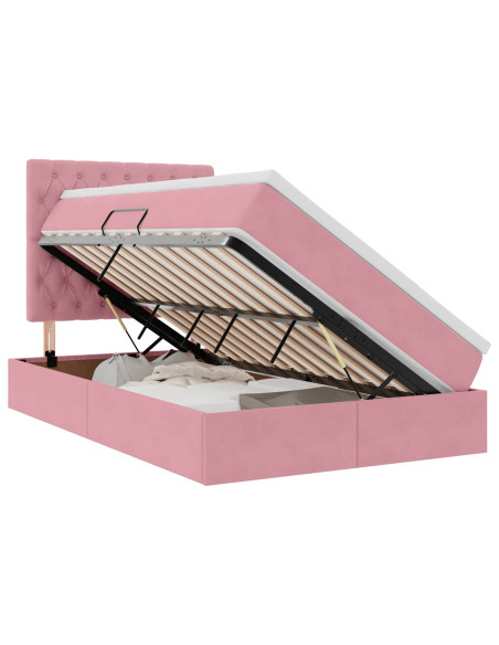 Letto con contenitore e LED con led Rosa 120 x 200 cm Velluto