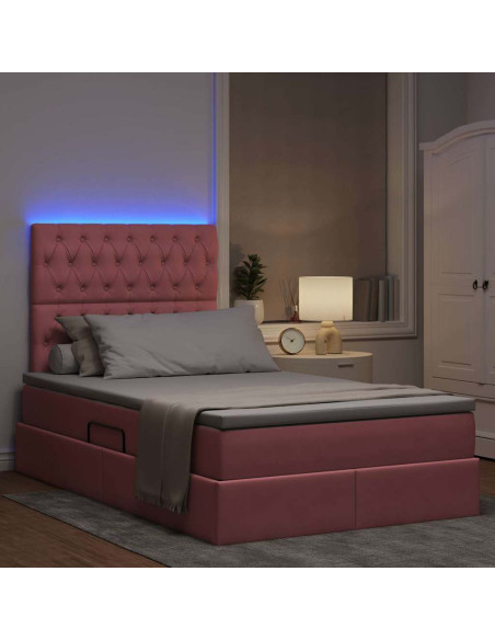 Letto con contenitore e LED con led Rosa 120 x 200 cm Velluto