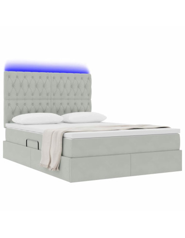 Letto con contenitore e LED Grigio chiaro 140 x 200 cm Velluto