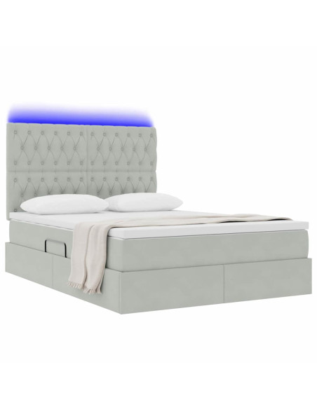Letto con contenitore e LED Grigio chiaro 140 x 200 cm Velluto