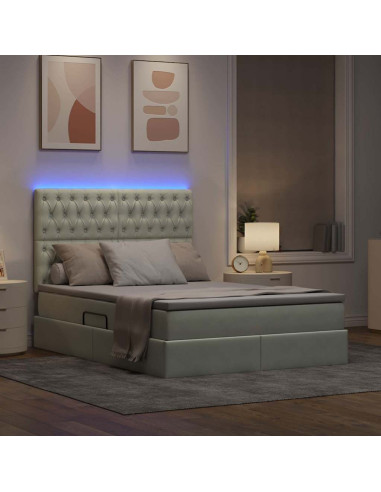 Letto con contenitore e LED Grigio chiaro 140 x 200 cm Velluto