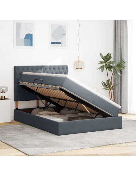 Letto con contenitore e LED Grigio scuro 140 x 200 cm Velluto
