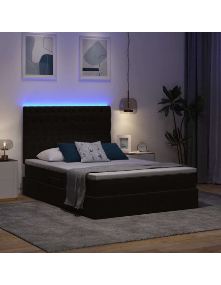 Letto con contenitore e LED con led Nero 140 x 200 cm Velluto